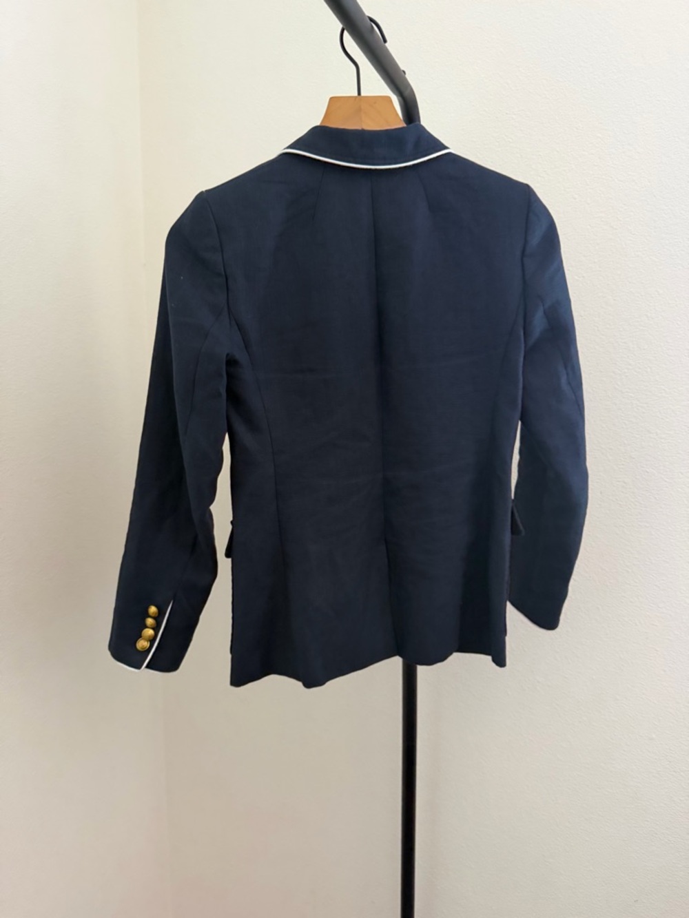 J. Crew Navy linen nautical preppy Blazer with White Piping and Gold Buttons - Picture 7 of 7